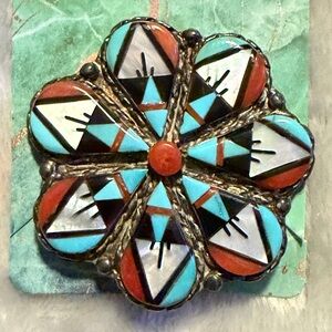 Zuni Multi Layered Stone Floral Geometric Pattern Wilson & Carolyn Niiha